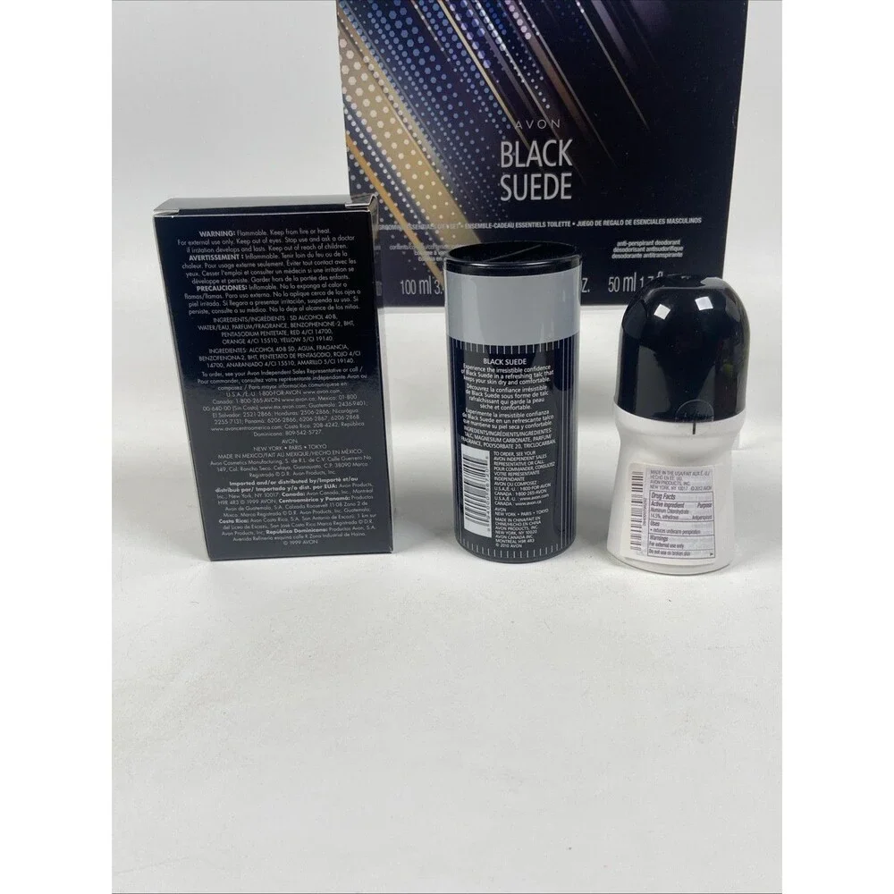 Gift Set Avon BLACK SUEDE Mens Spray Cologne Talc Powder Deodorant : 3 Pieces